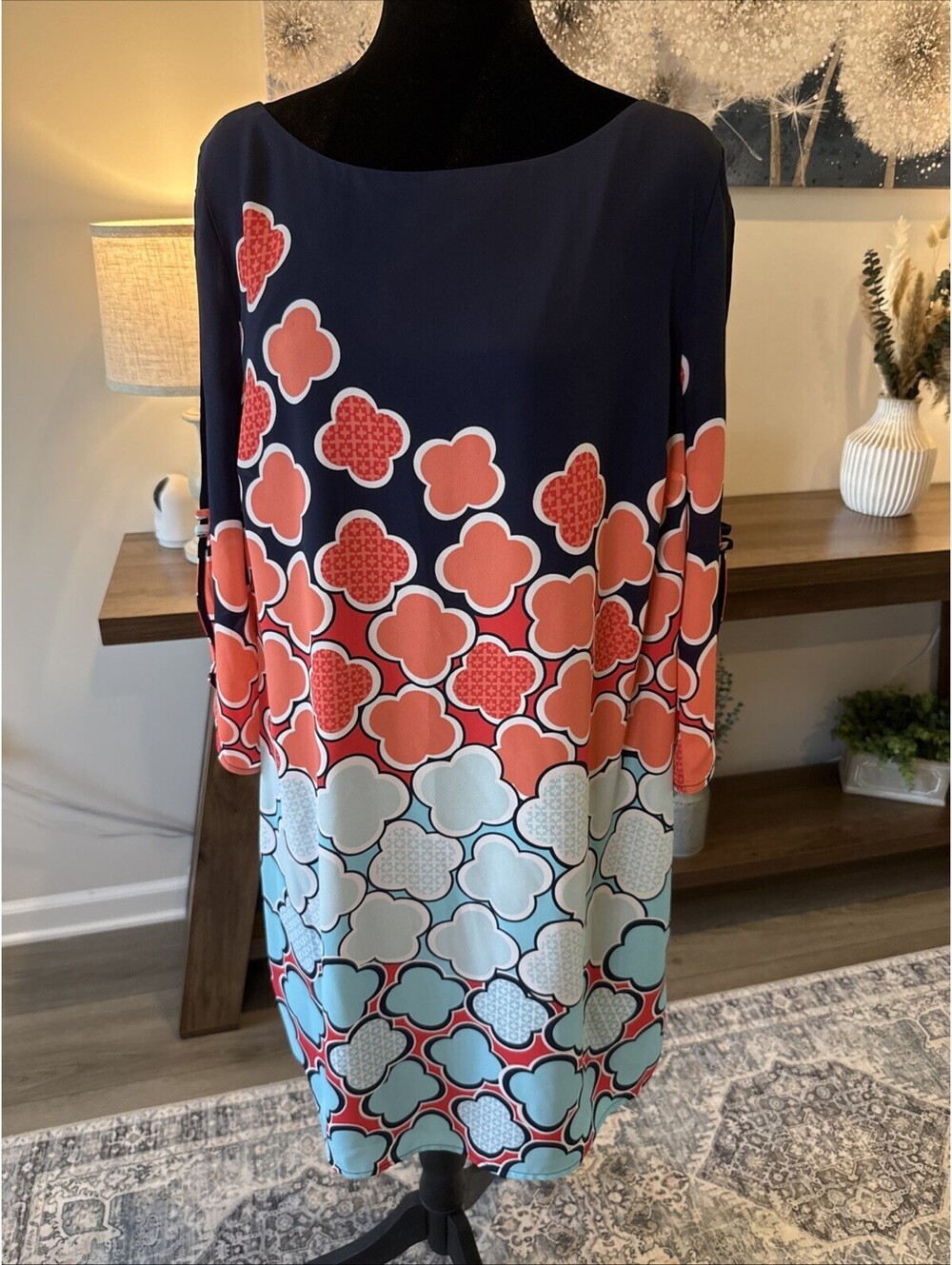 Kaari Blue 3/4 Length Sleeve Midi Length Dress. Open Sleeves Size L
